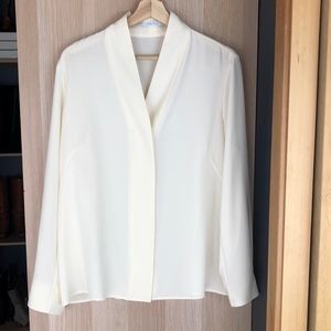 The Fold London Bowery Stretch Silk Blouse - UK16. Cream.